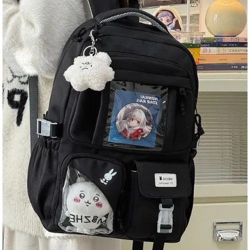 School backpack for men and women, Student bag with bear 2025 fashion laptop compartment unisex basic style Luci